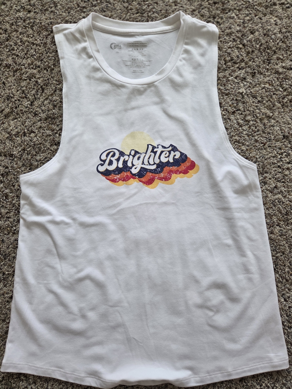 ZYIA White Tank Top with Multicolor Retro 'Brighter' Graphic